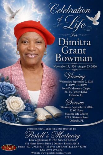 Service announcement for Dimitra Grant Bowman