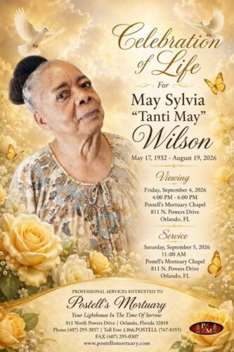 Service announcement for May Sylvia Wilson