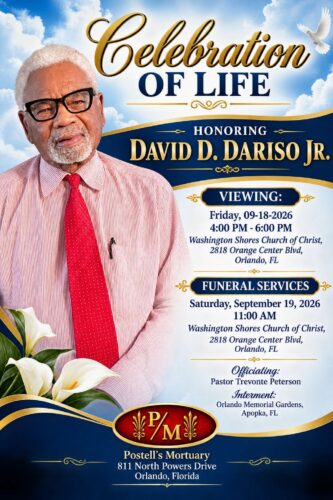 Service announcement for David D. Dariso, Jr.