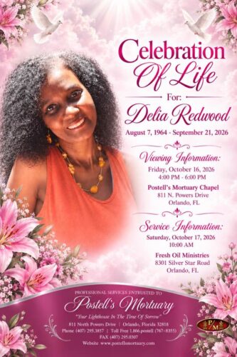 Service announcement for Delia A. Redwood