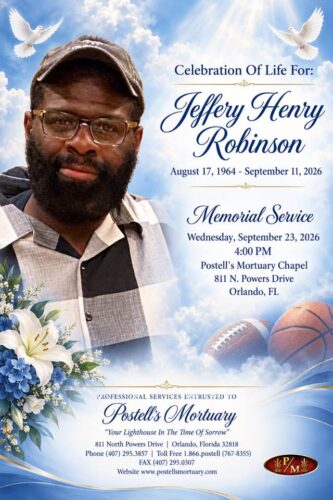 Service announcement for Jeffery H. Robinson