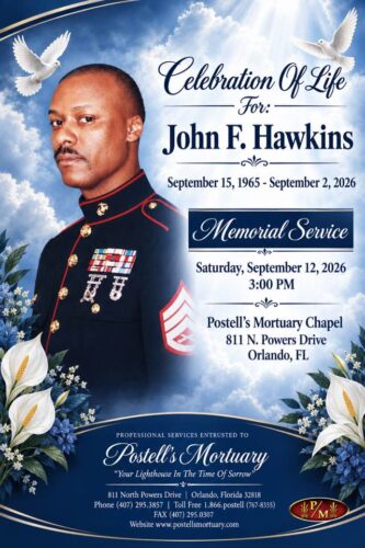 Service announcement for John F. Hawkins