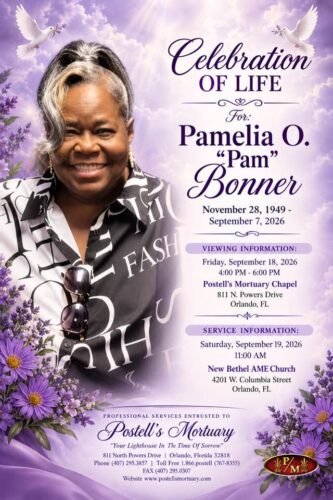 Service announcement for Pamelia O. "PAM" Bonner