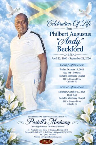 Service announcement for Philbert Augustus "Andy" Beckford