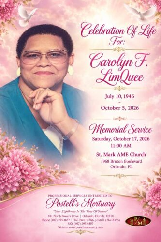 Service announcement for Carolyn F. LimQuee