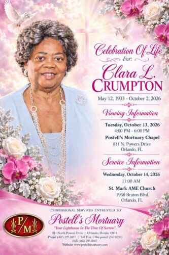 Service announcement for Clara L. Johnson Crumpton