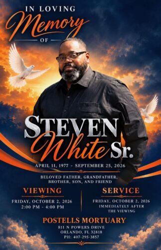 Service announcement for Steven Quincy White, Sr.